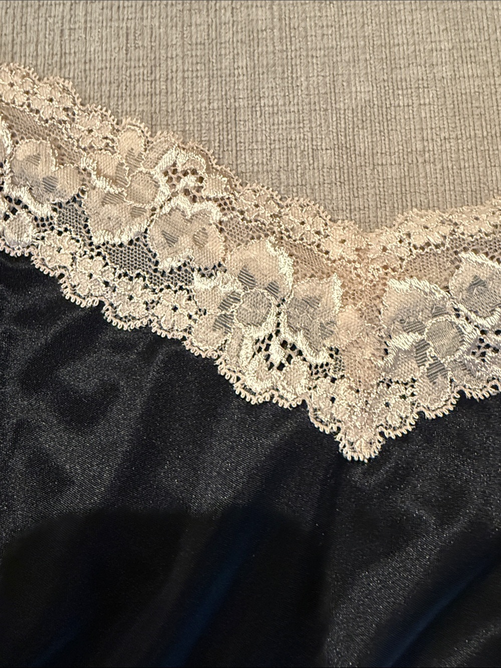 Worthington Black Satin Chemise with Ivory Lace Trim - Picture 3 of 4